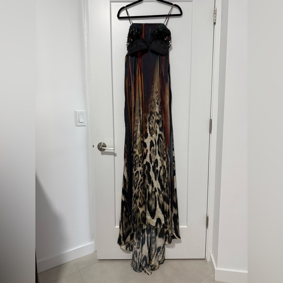 Peacock Diffusion Maxi‎ Dress with Feathers, Jewels & Leopard Print – UK 12 - Picture 3 of 9